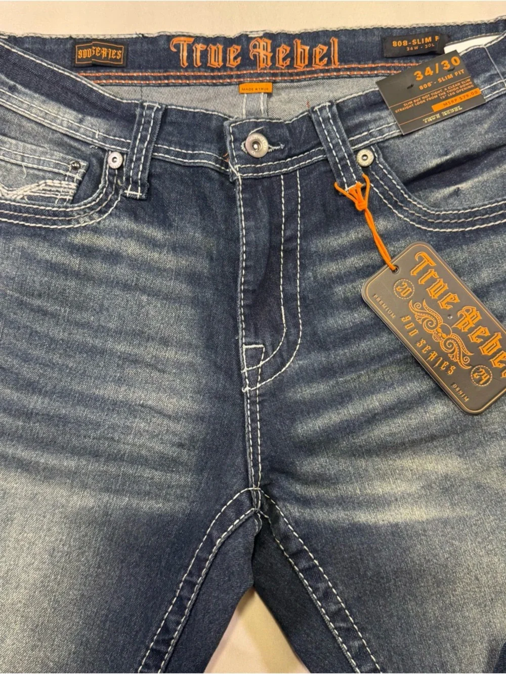 True Religion Men's Dark Wash Slim Straight Jeans